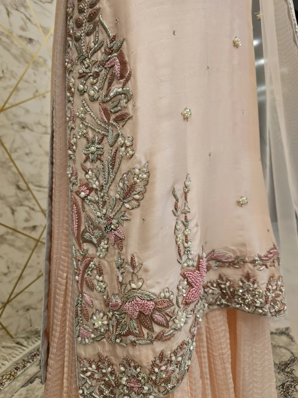 Light Pink Long Shirt with Crush Sharara