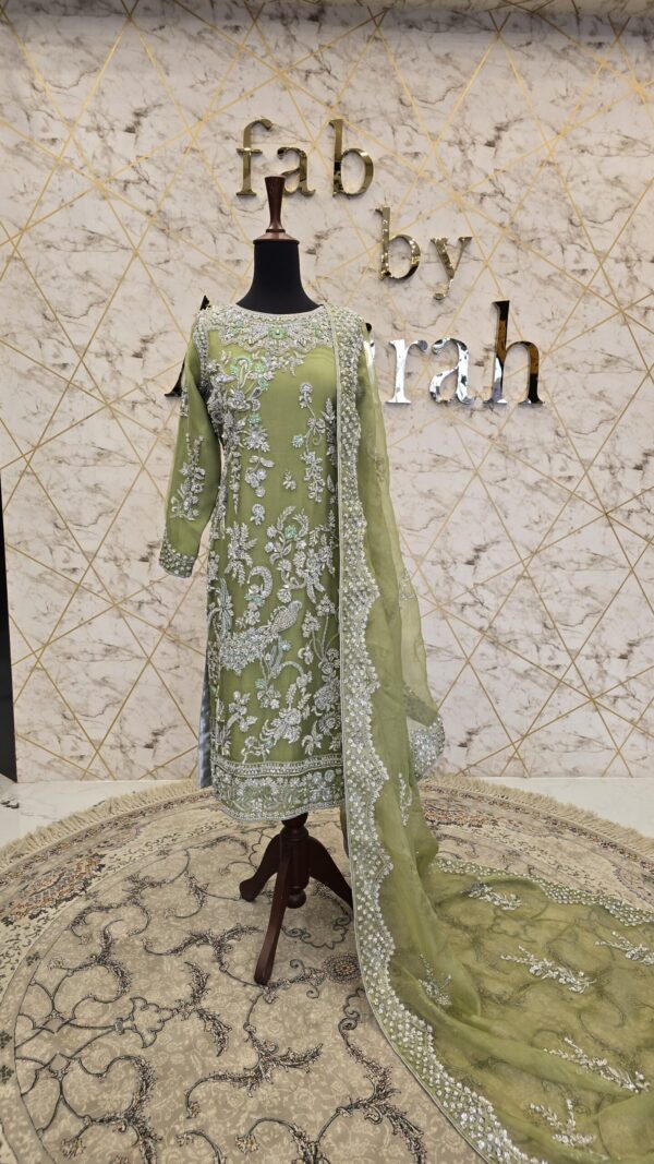 Elegant Pistachio Green Hand-Embroidered Shirt