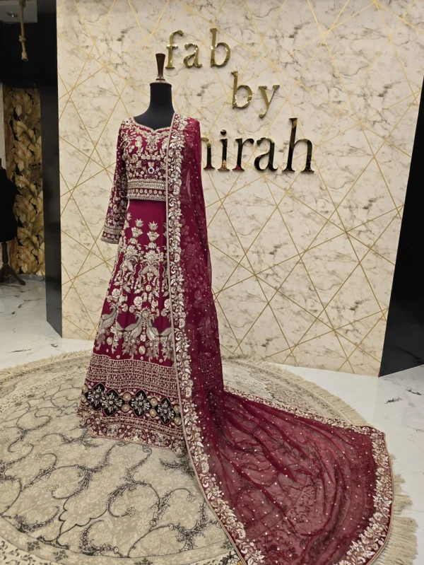 Regal Reddish Mehroon Bridal Lehenga for Barat - Image 2