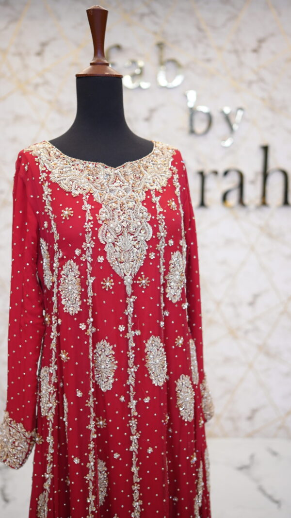 Red Hand-Embroidered Long Shirt