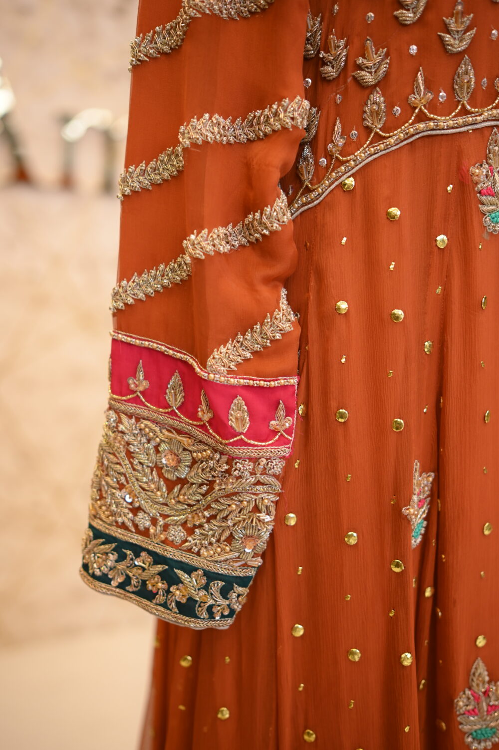 Orange Crinkle Chiffon Maxi Dress