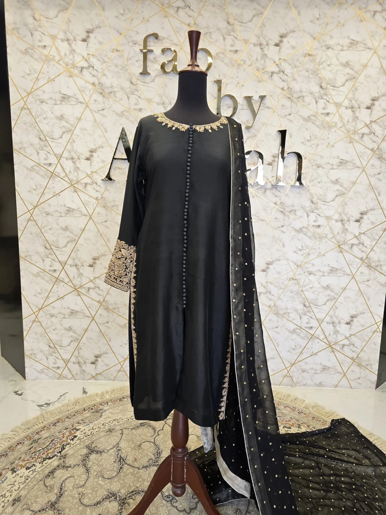 Black Pure Raw Silk Party Wear Dress