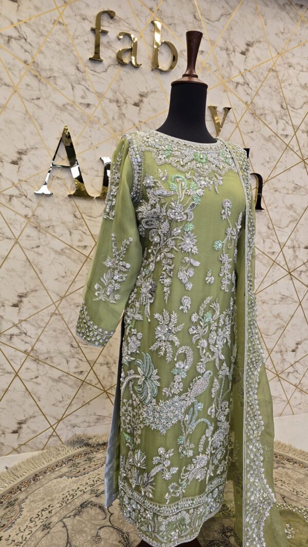 Elegant Pistachio Green Hand-Embroidered Shirt