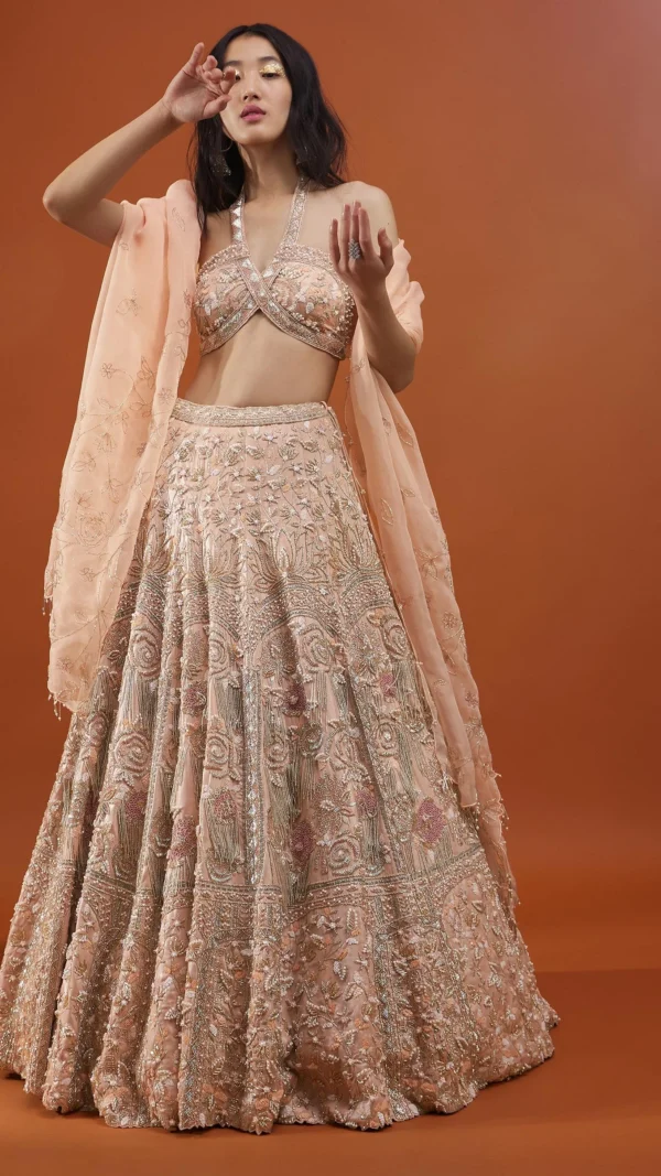 Exquisite Pink Hand-Embroidered Lehnga