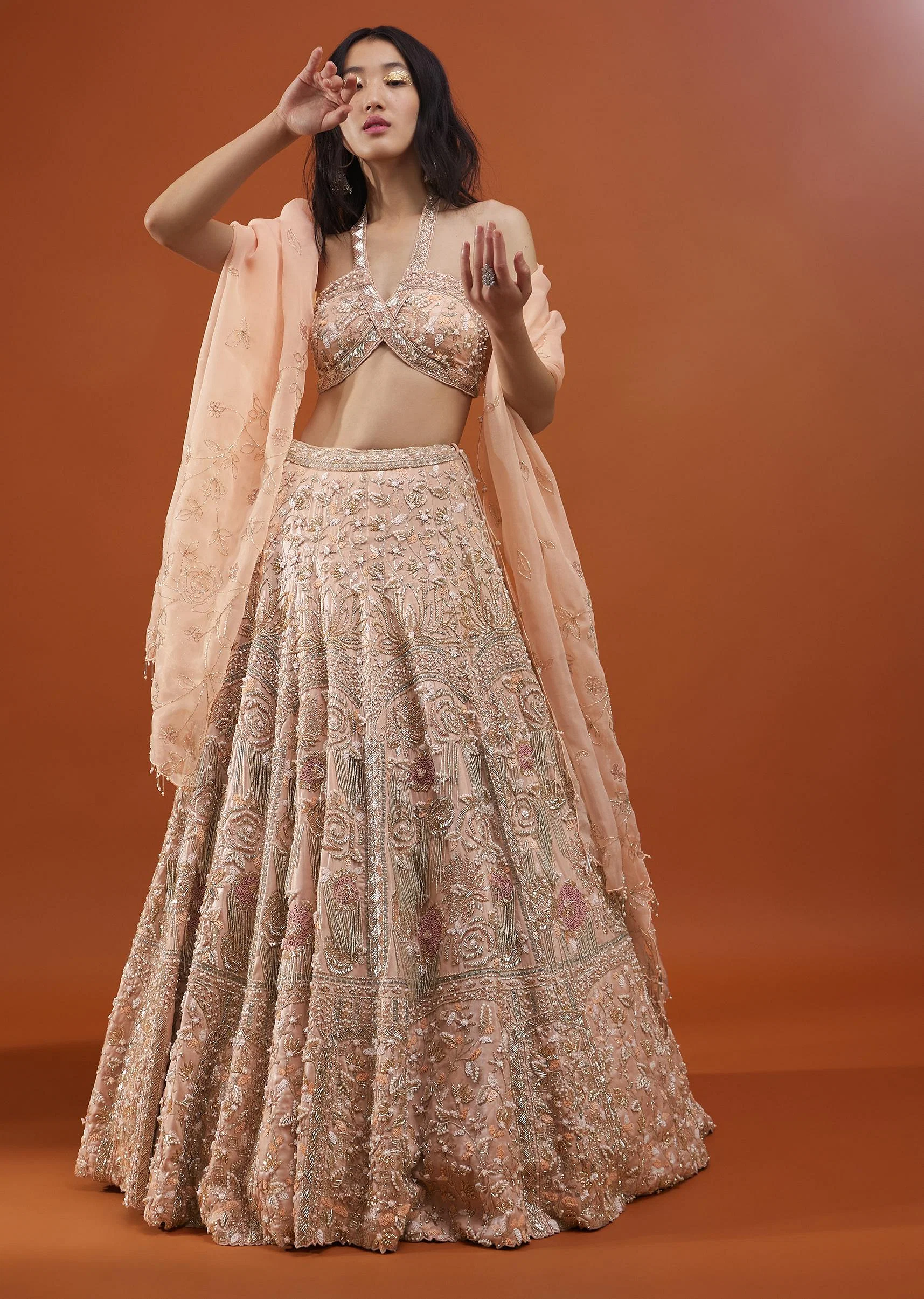 Exquisite Pink Hand-Embroidered Lehnga