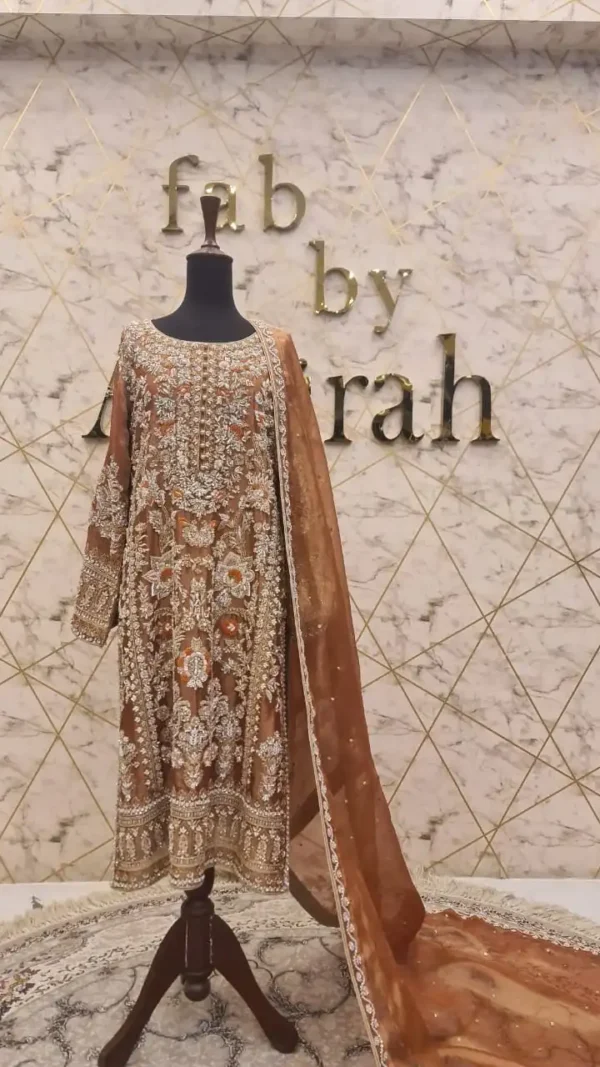Elegant Light Brown Hand-Embroidered Long Shirt