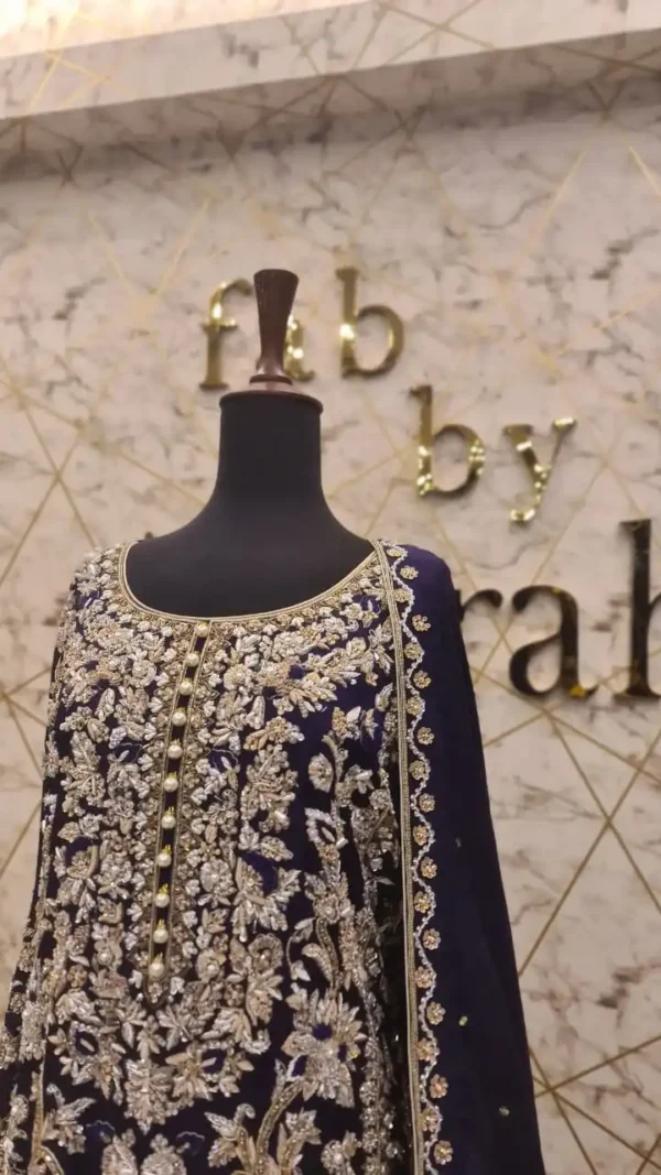 Elegant Navy Blue Hand-Embroidered Long Shirt