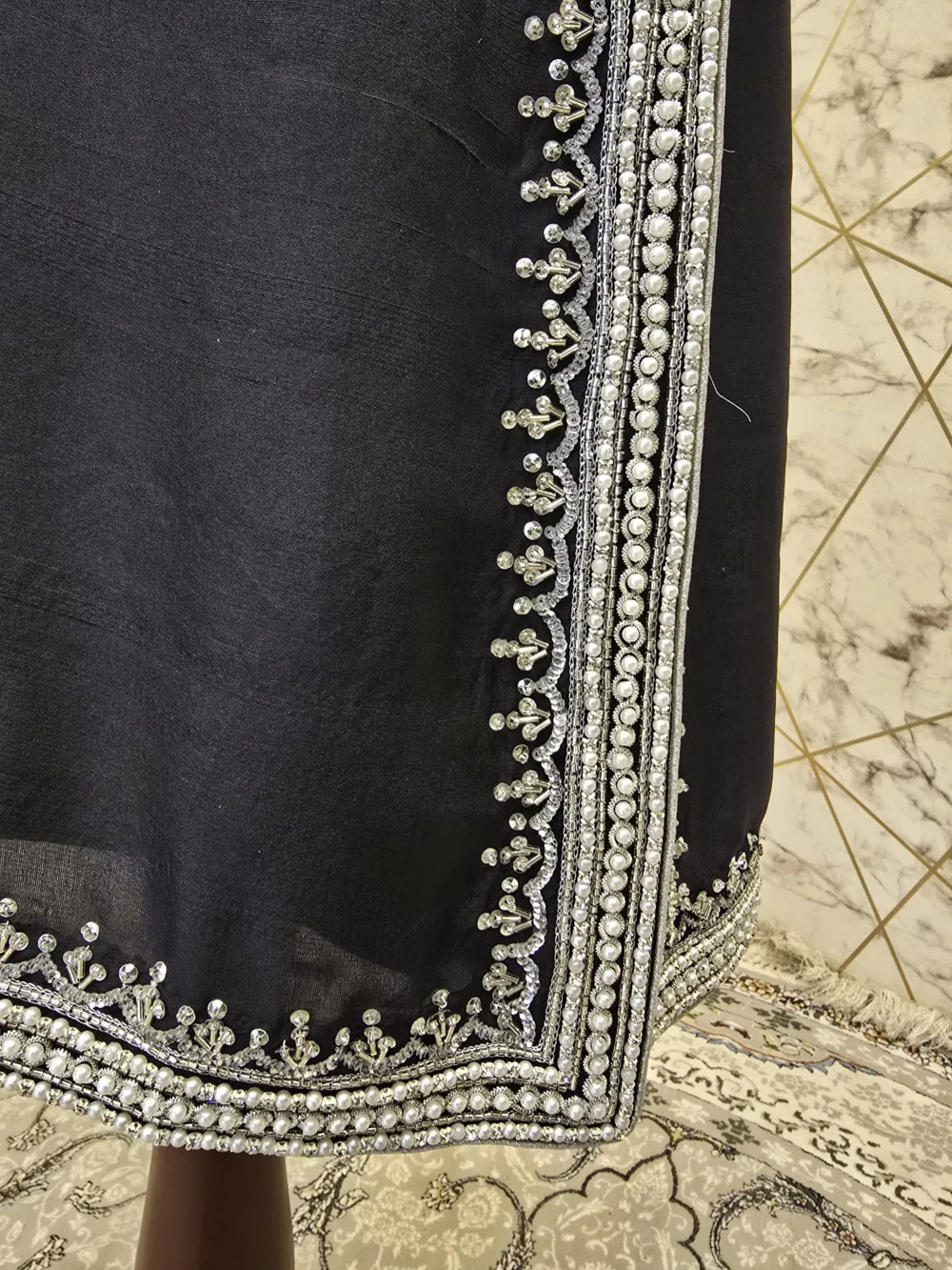 Black Raw Silk Hand-Embroidered Shirt