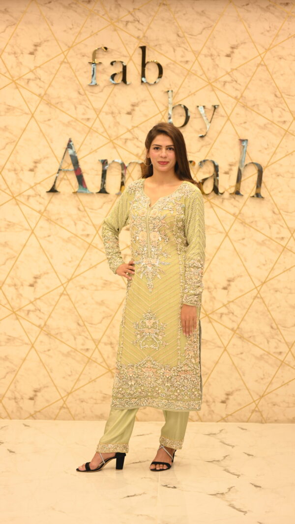 Light Green Khadi Net Long Shirt