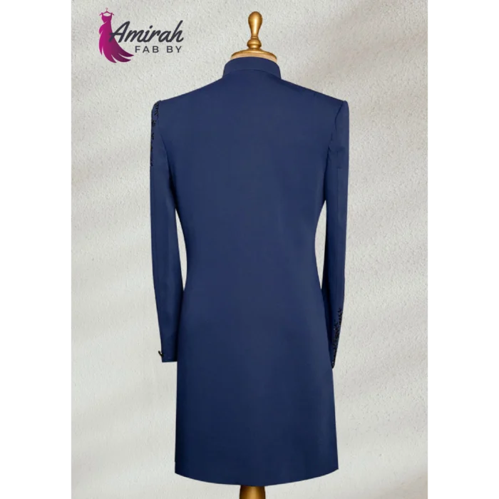 Regal Navy Blue Hand-Embroidered Sherwani - Image 3