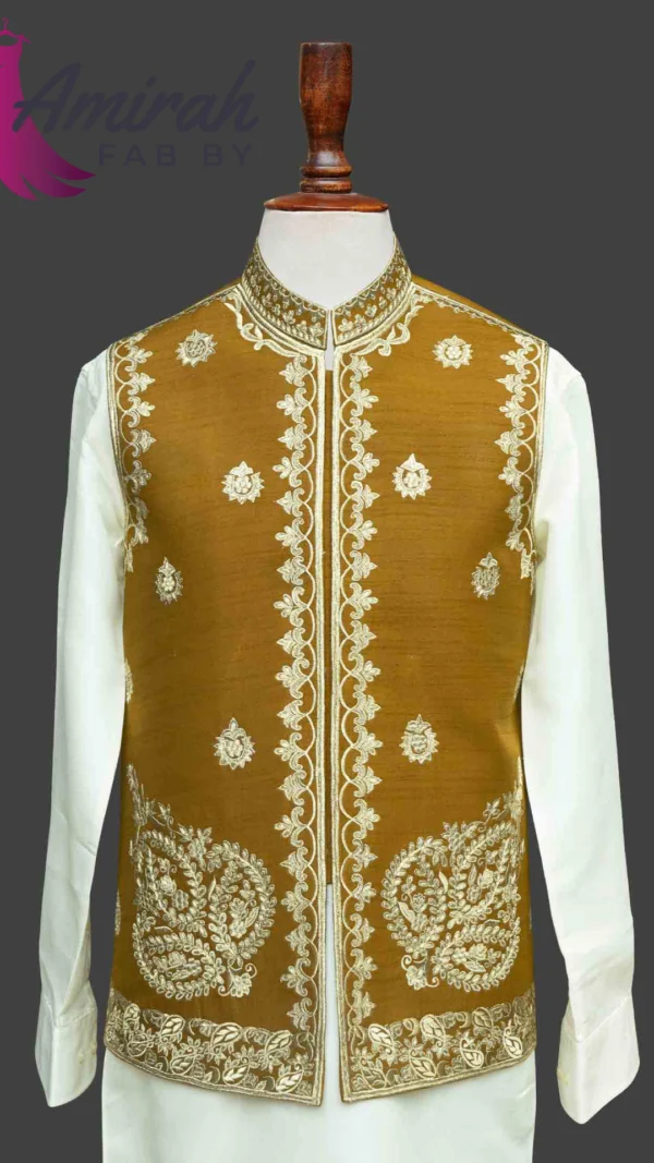 Exquisite Mustard Yellow Waistcoat for Nikkah