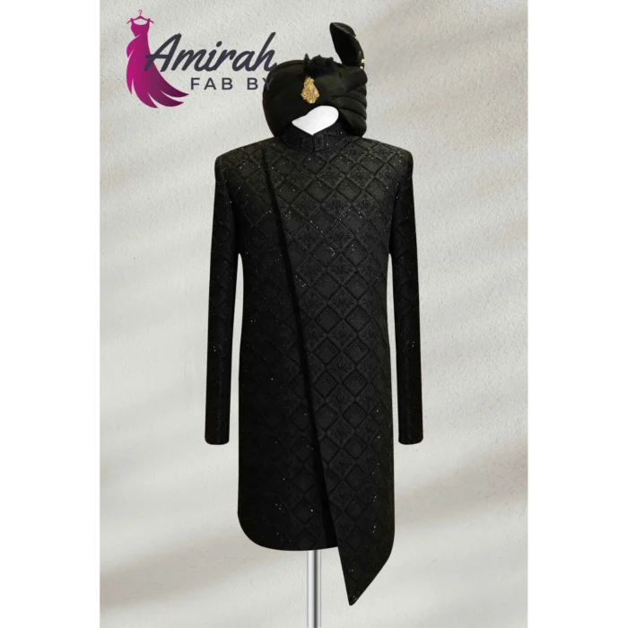 Black Hand-Embroidered Sherwani for Men