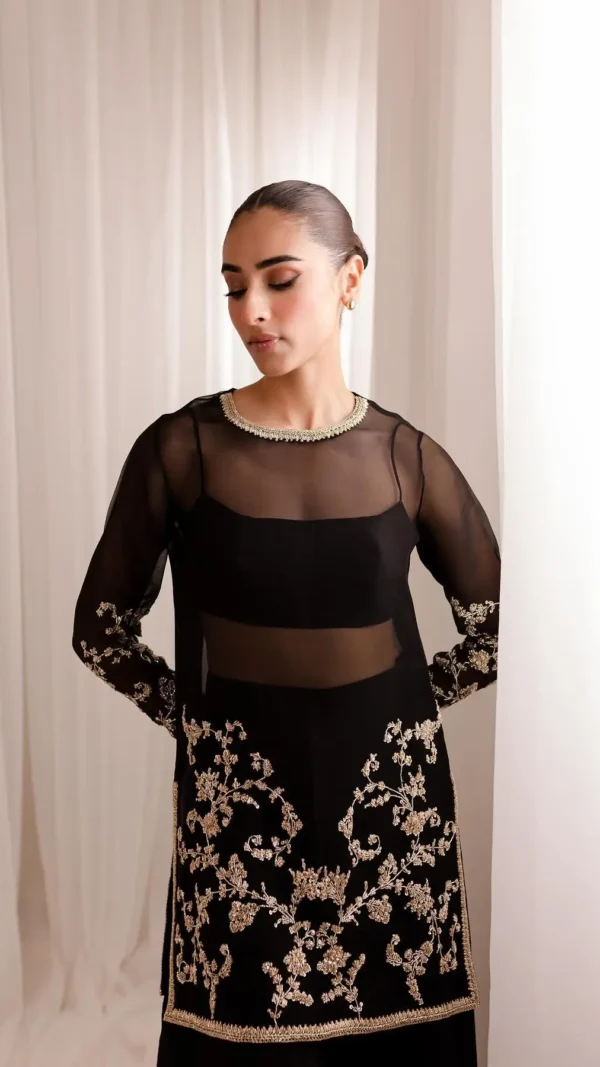Black Hand-Embroidered Party Wear Dress