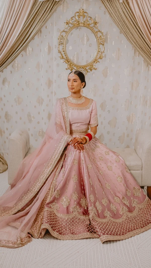 Hand-Embroidered Raw Silk Dress for Barat