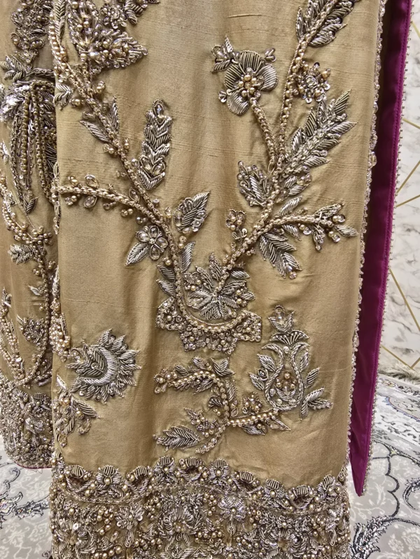 Gold Raw Silk Hand-Embroidered Party Wear Shirt