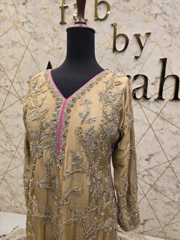 Gold Raw Silk Hand-Embroidered Party Wear Shirt