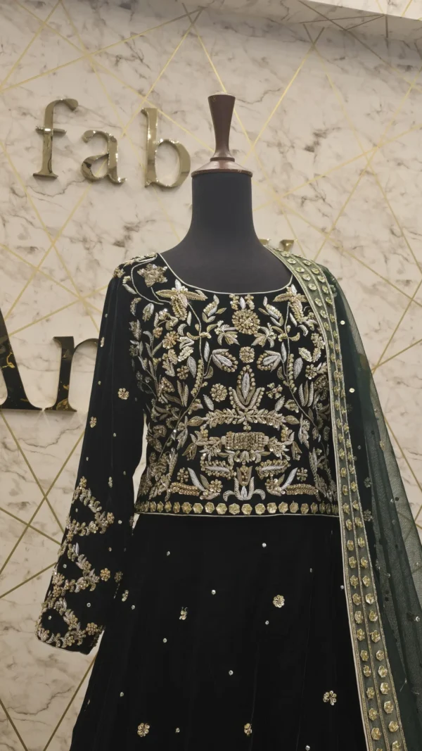 Hand-Embroidered Velvet Lehnga