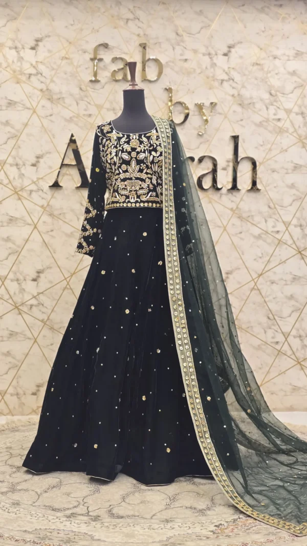 Hand-Embroidered Velvet Lehnga