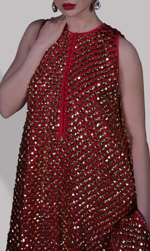Red Hand Embroidered Party Wear Dress