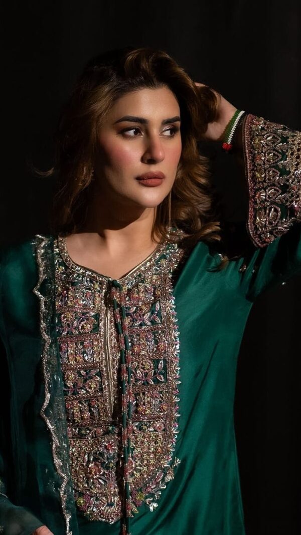 Hand-Embroidered Green Party Wear Dress