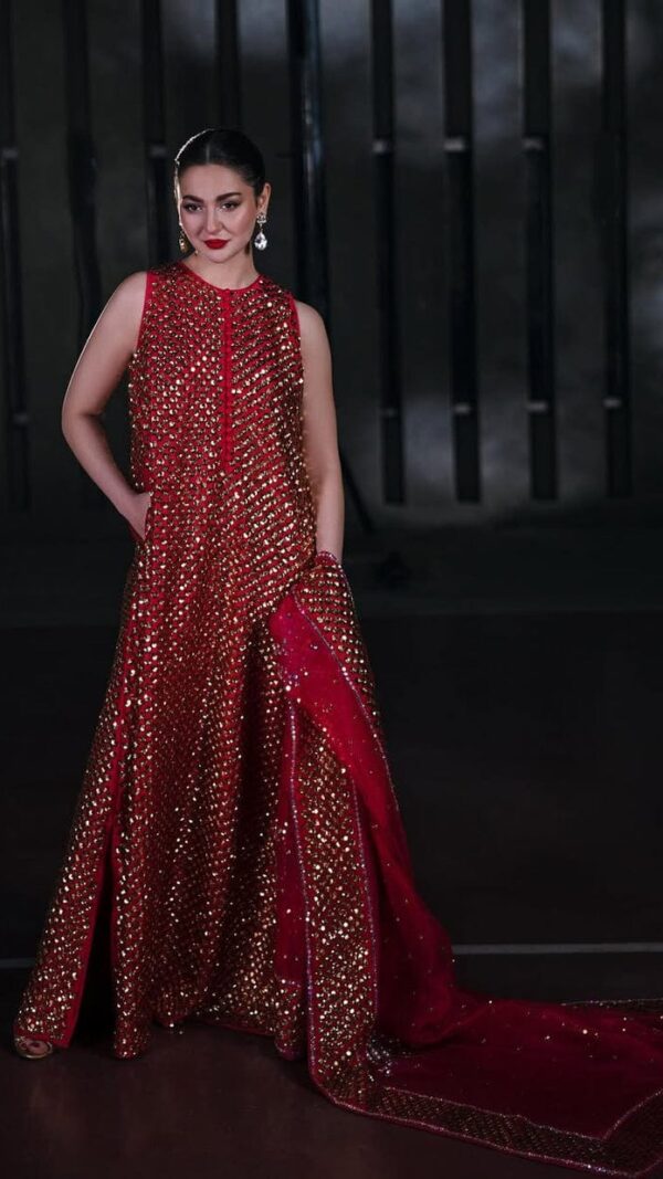 Red Hand Embroidered Party Wear Dress