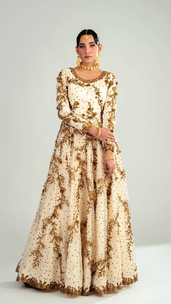 Ethereal Off-White Hand-Embroidered Nikkah Dress