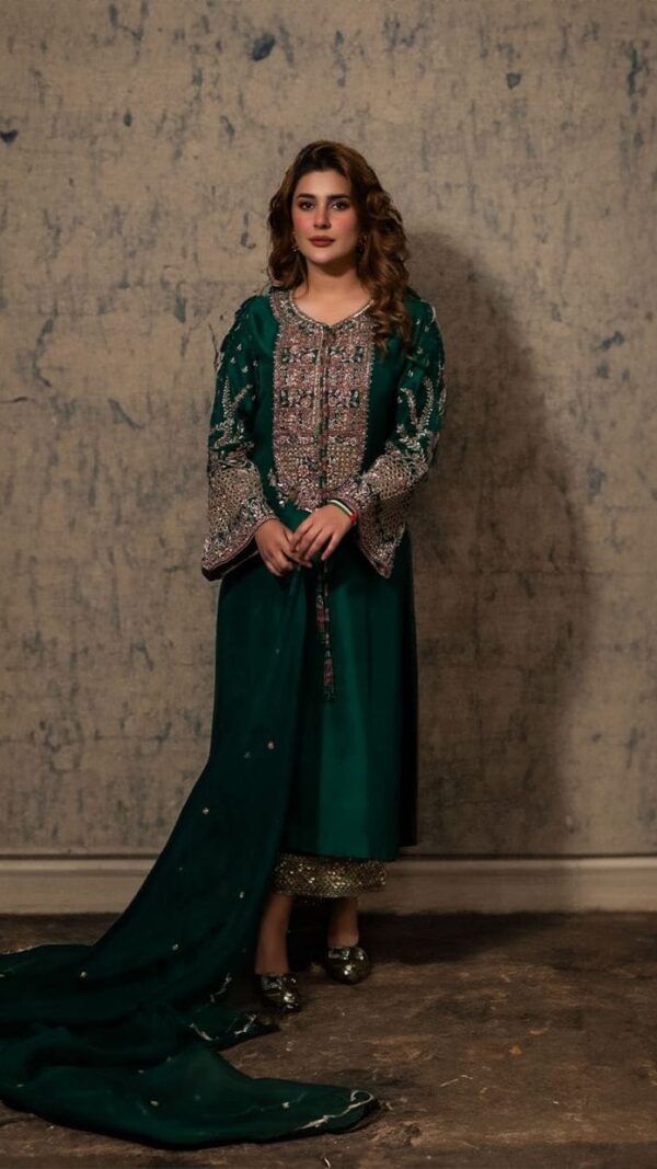Hand-Embroidered Green Party Wear Dress