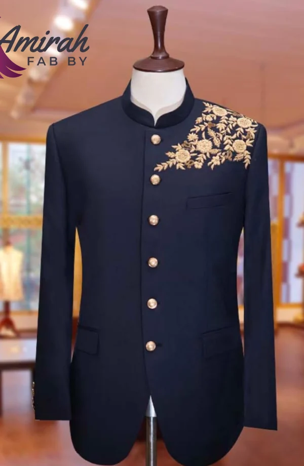 Regal Navy Blue Hand-Embroidered Sherwani