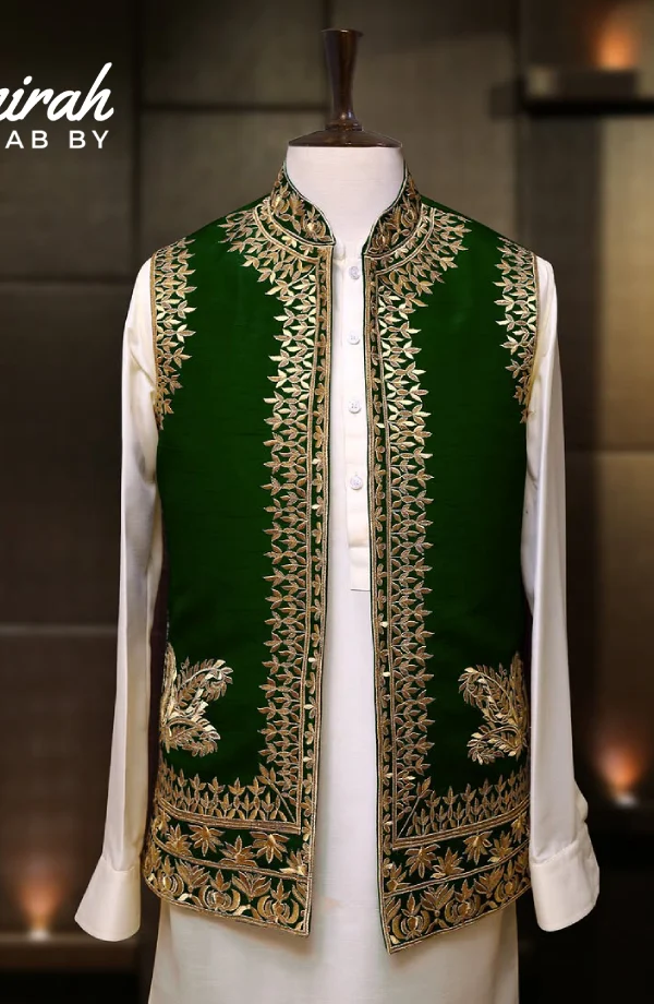 Green Embroidered Waistcoat for Mehndi