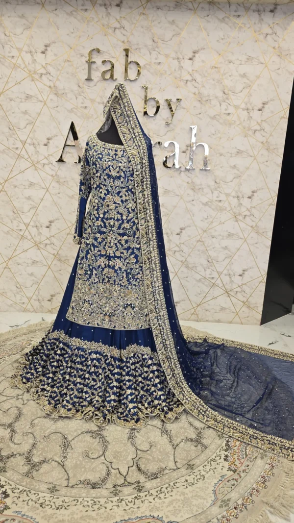 Blue Raw Silk Bridal Dress with Farshi Lehnga