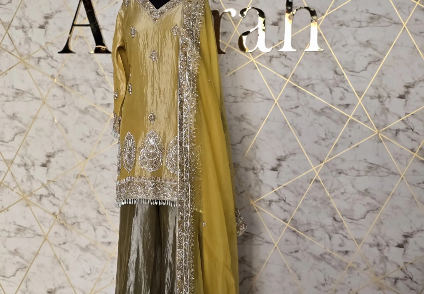 Yellow Chandi Tissue Party Wear Dress