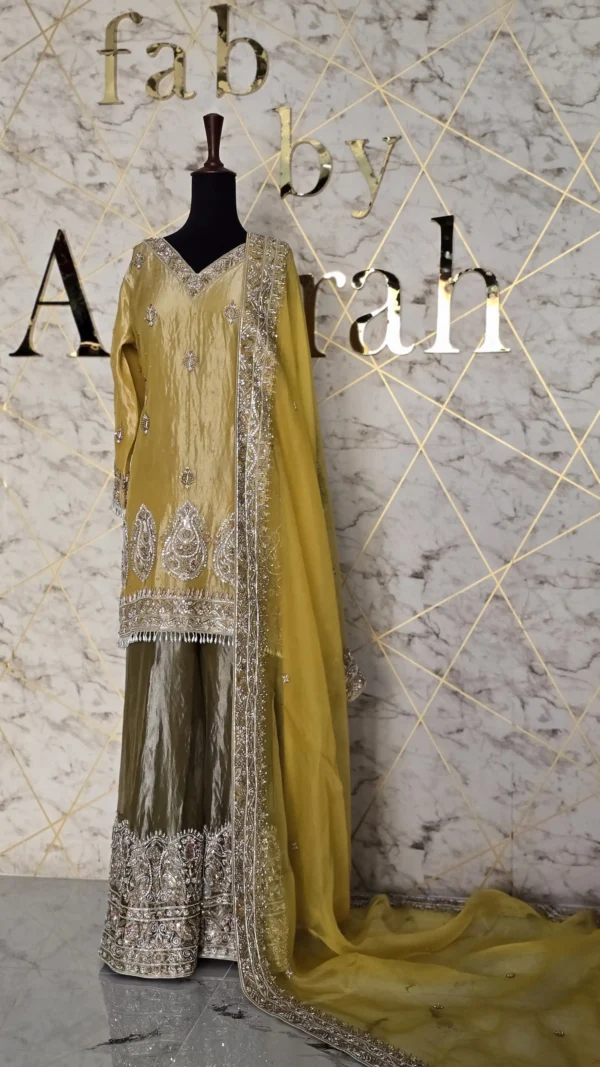 Yellow Chandi Tissue Party Wear Dress