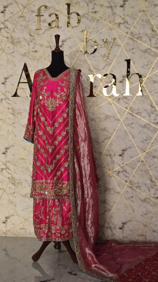 Shocking Pink Embroidered Party Wear Dress