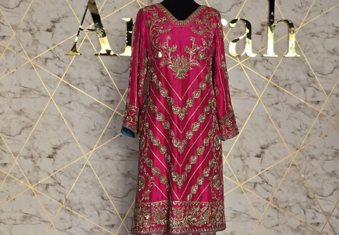 Shocking Pink Embroidered Party Wear Dress