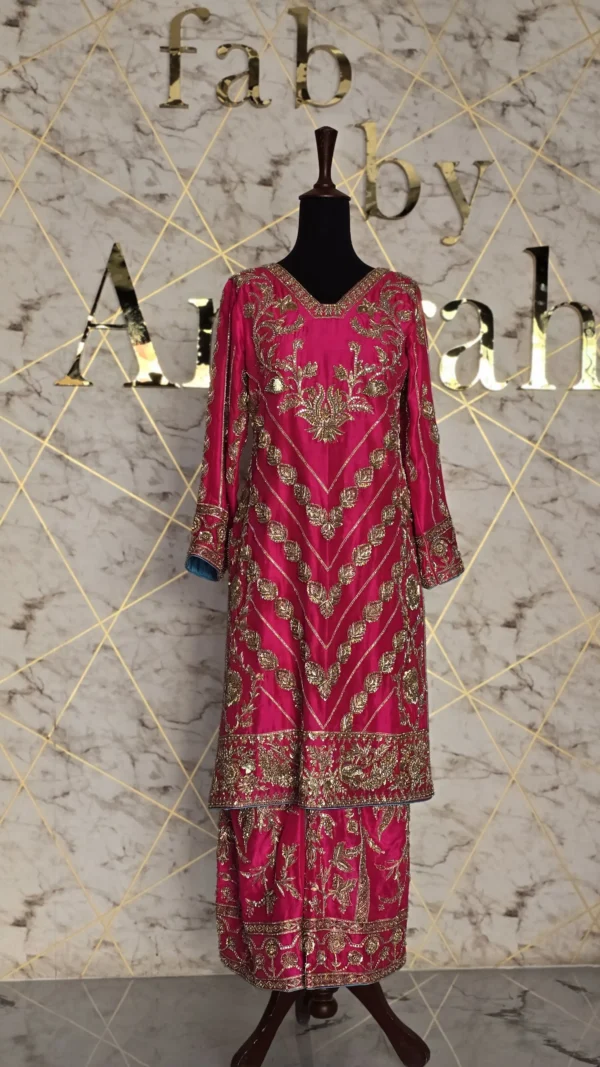 Shocking Pink Embroidered Party Wear Dress