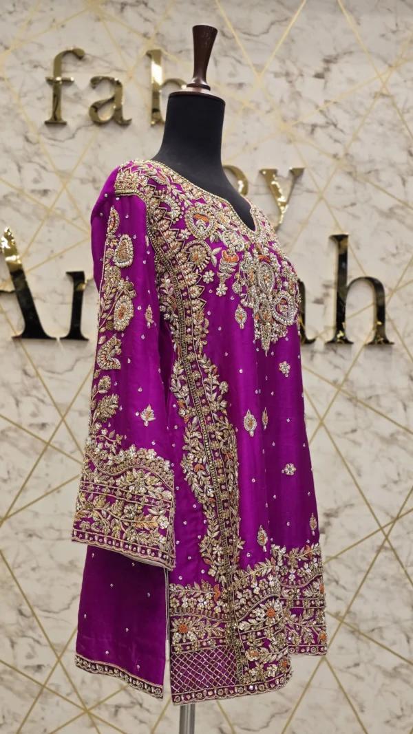 Shocking Pink Raw Silk Party Wear Dress