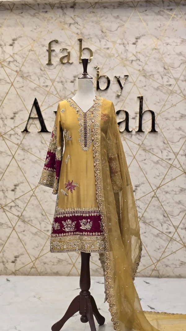 Yellow Raw Silk Party Wear Shirt with Pure Organza Dupatta