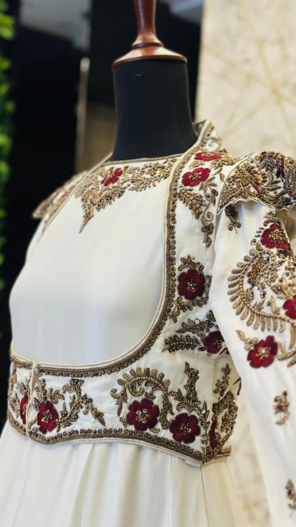 White Hand-Embroidered Raw Silk Maxi Dress