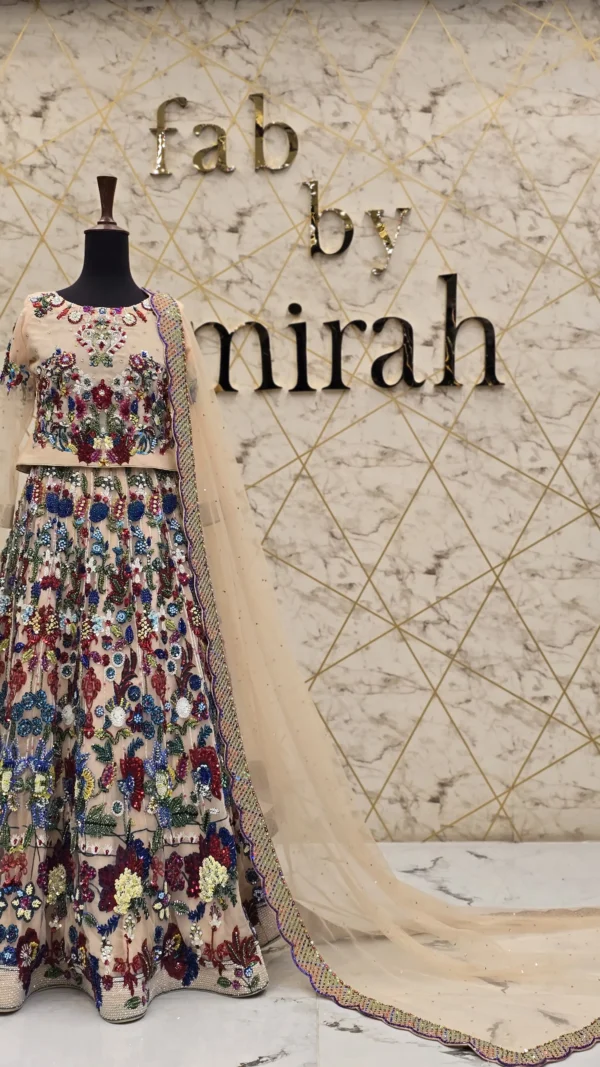 Exquisite Hand-Embroidered Net Lehenga