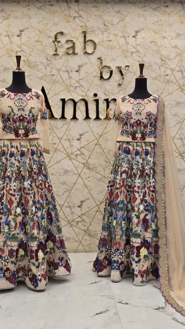 Exquisite Hand-Embroidered Net Lehenga