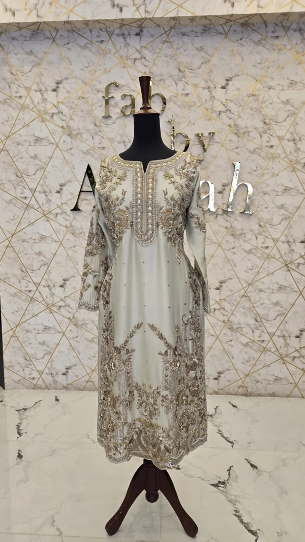 Hand-Embroidered Raw Silk Party Wear Dress