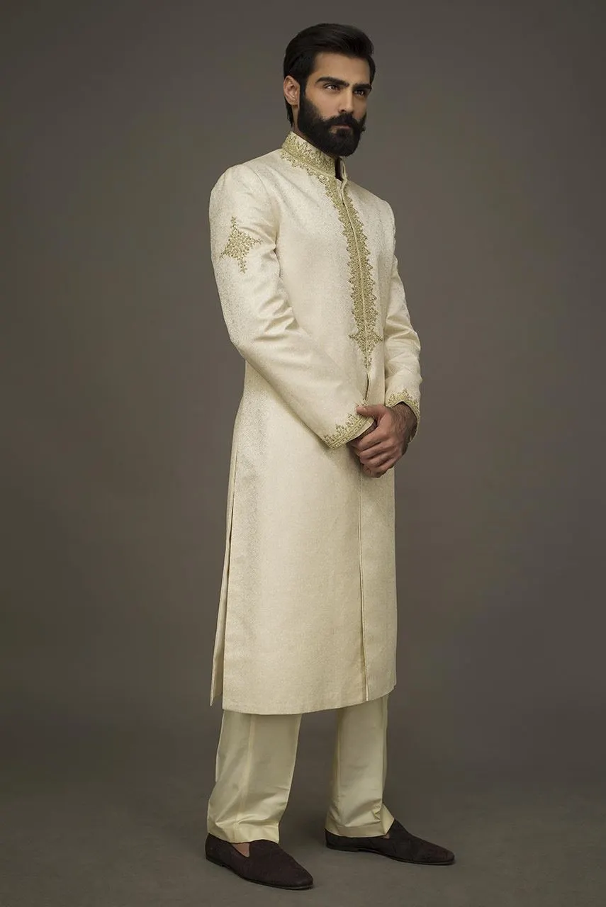 Exquisite Off White Sherwani with Hand Embroidered