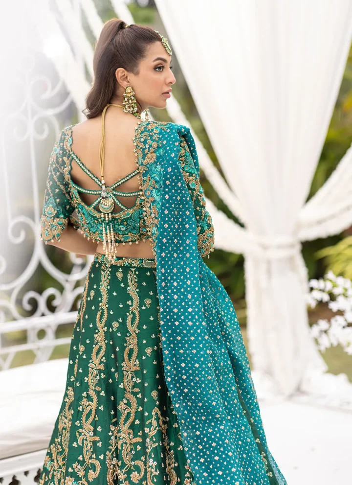 Hand-Embroidered Green Silk Lehenga