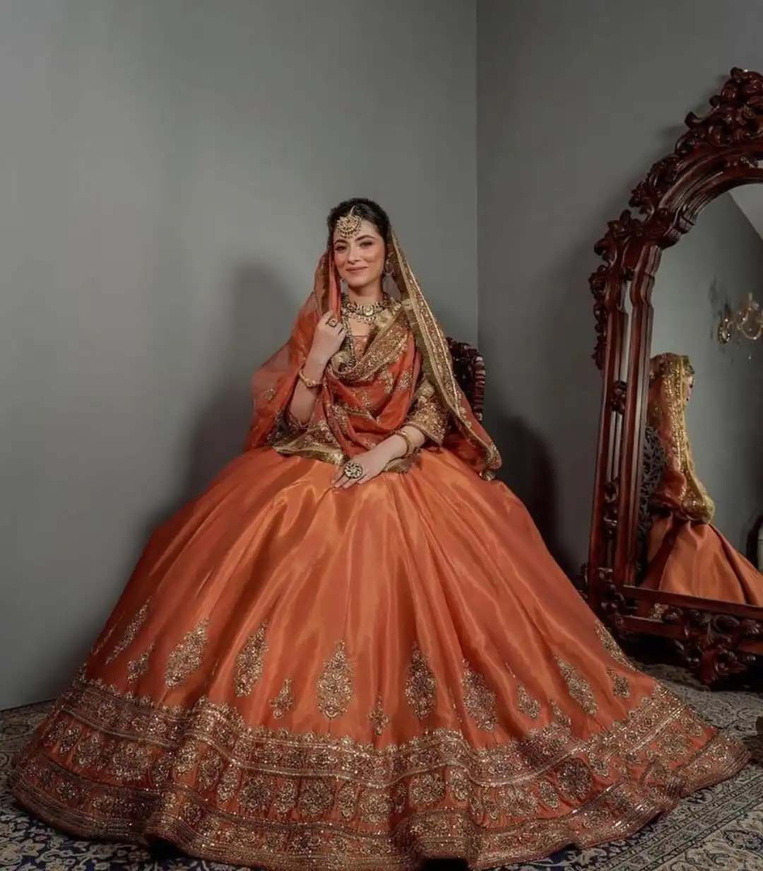 Mustard Pure Raw Silk Bridal Lehenga