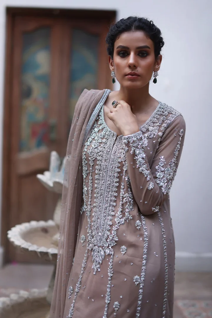 Beige Soft Pure Net Kurta Set