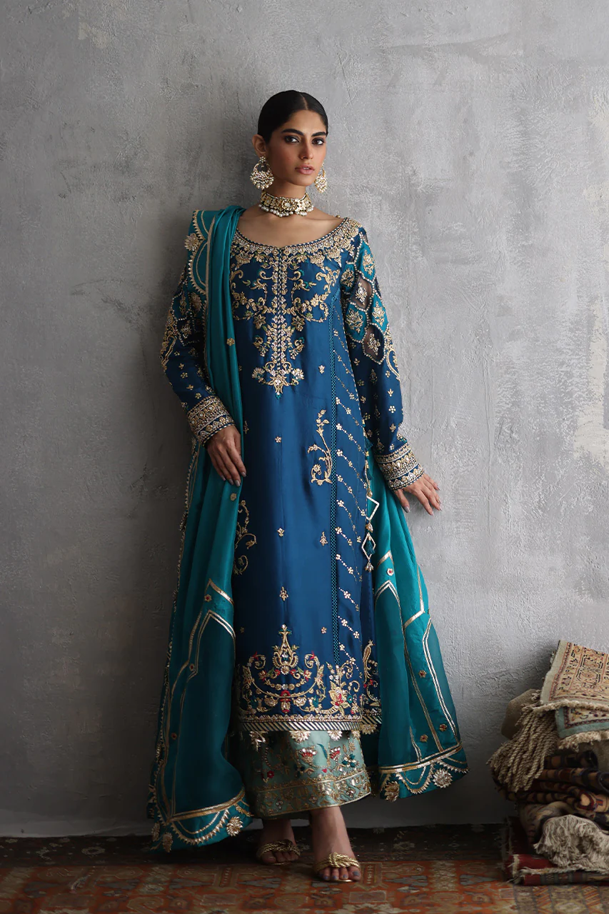 Raw Silk Ganga Jamni Zardozi Suit