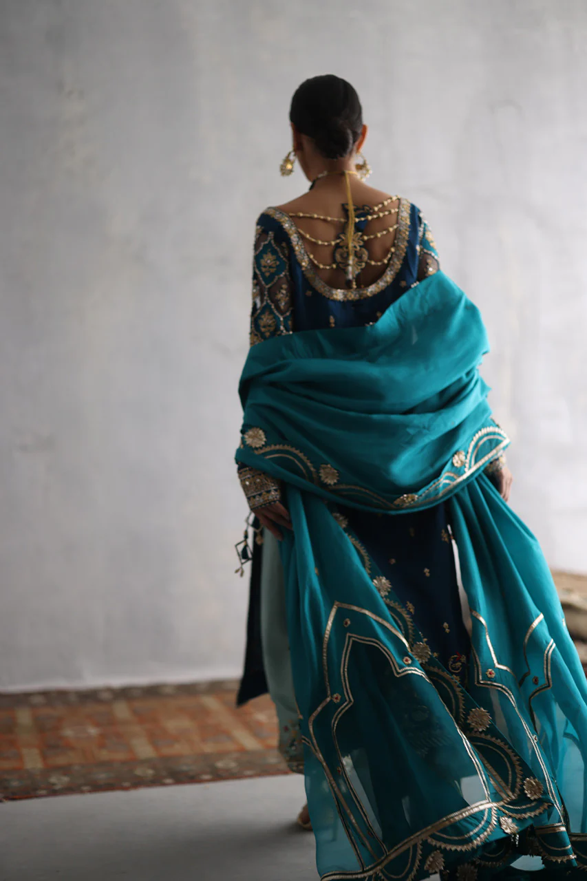 Raw Silk Ganga Jamni Zardozi Suit