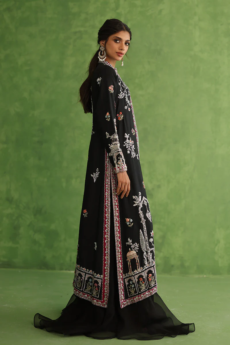 Black Pure Raw Silk Front Open Gown Set