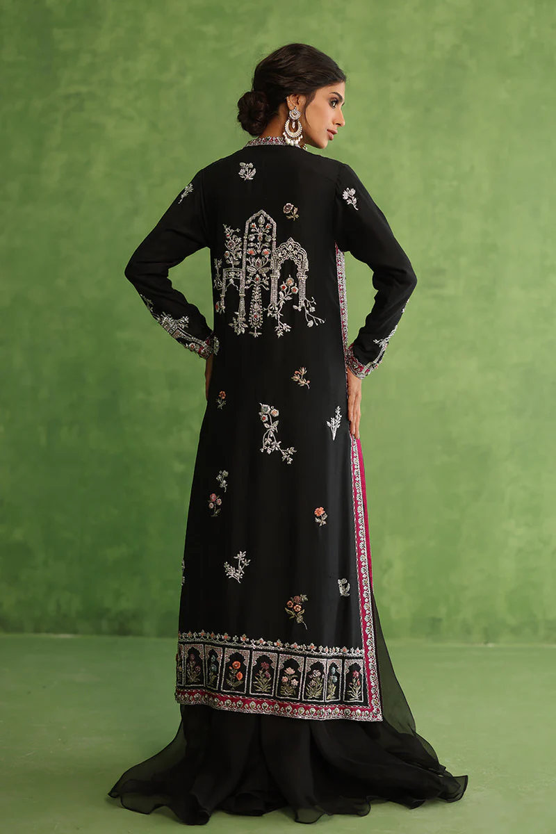 Black Pure Raw Silk Front Open Gown Set