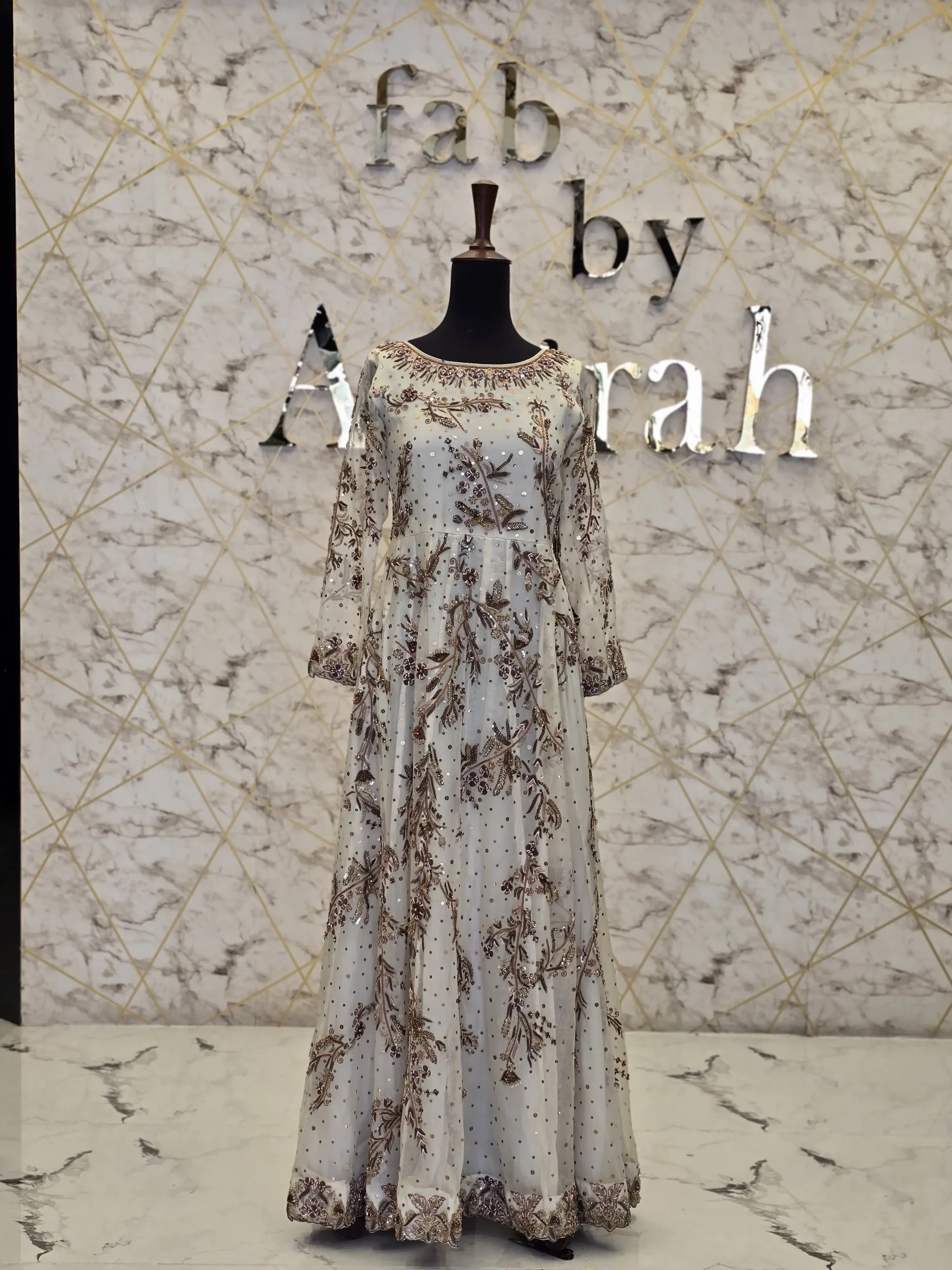 Embroidered White & Gold Maxi Dress